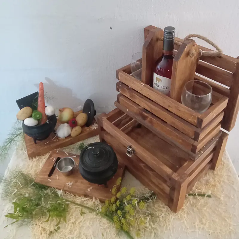 Wooden ¼ Pot Potjie Caddy & Wine Caddy Combo