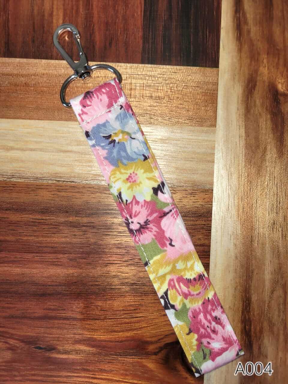 Handmade fabric keychain wristlet – vibrant pink 2