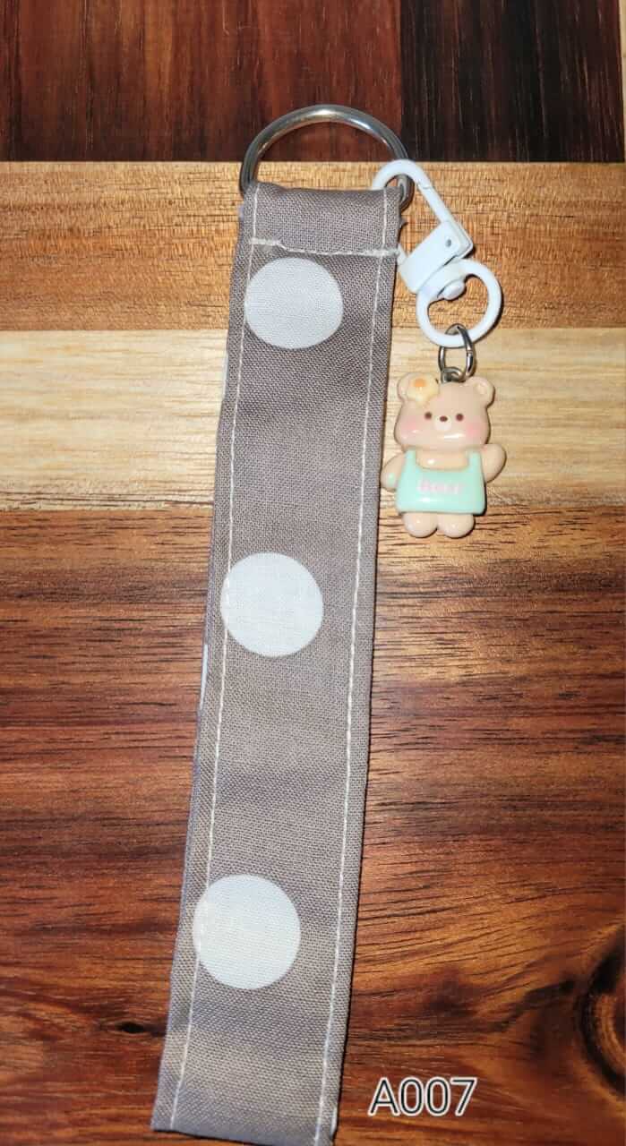 Handmade fabric keychain wristlet – bear