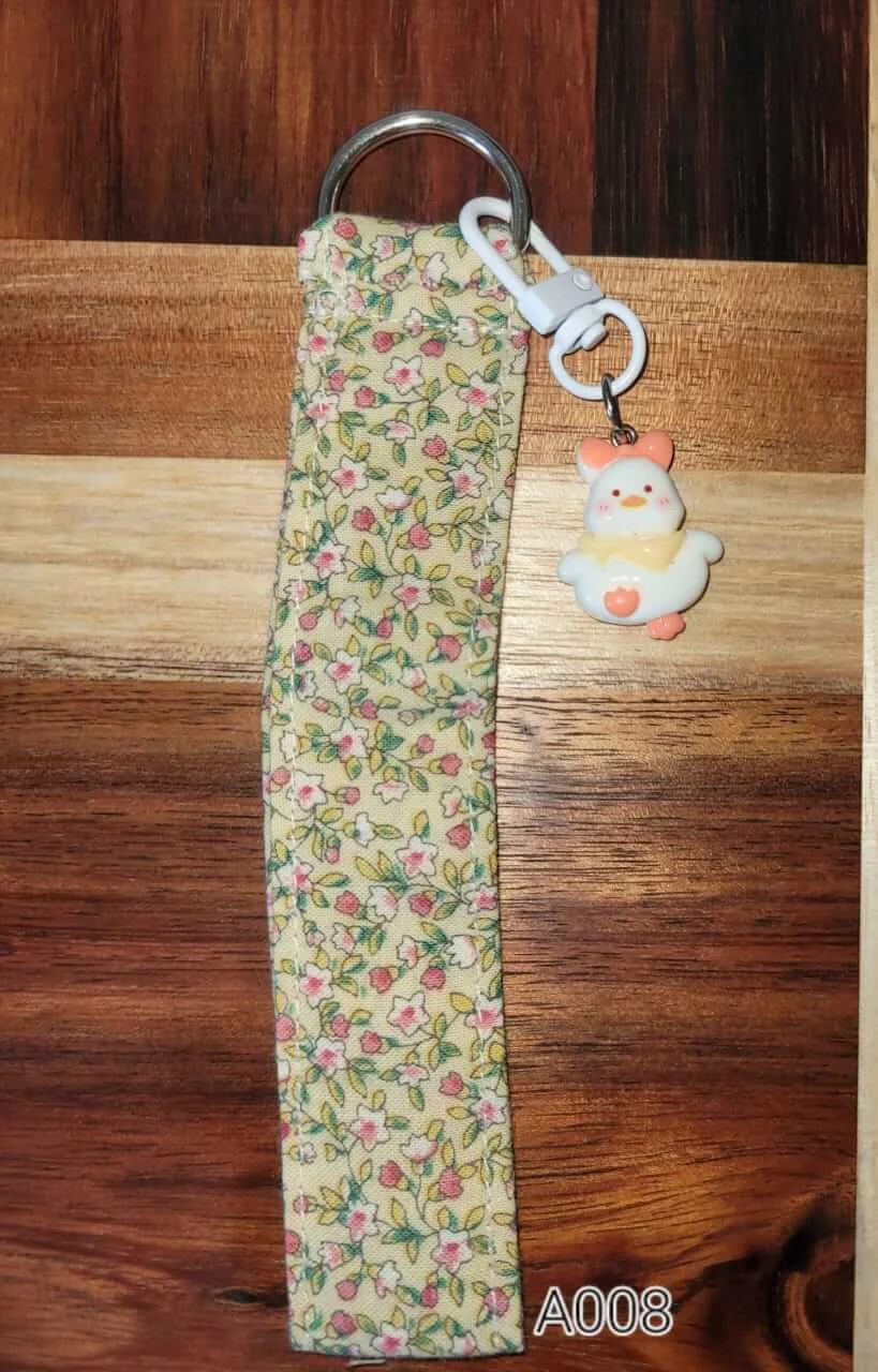 Handmade fabric keychain wristlet – chick