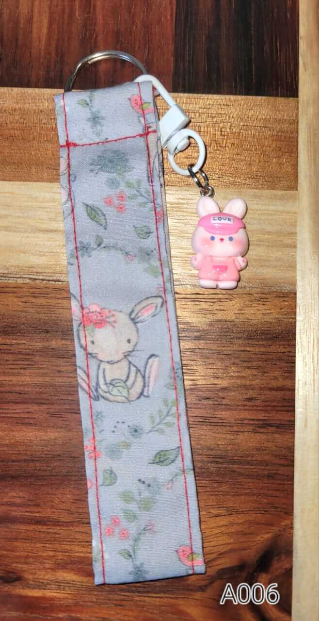 Handmade fabric keychain wristlet – bunny