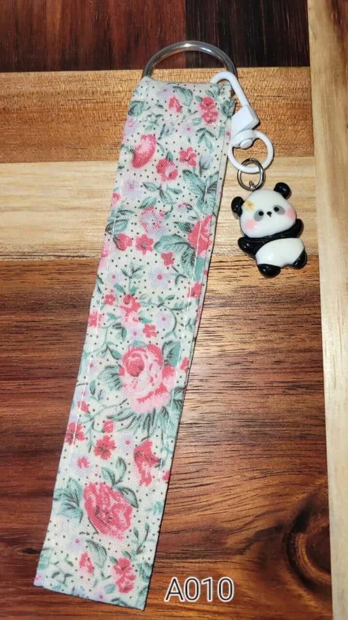 Handmade fabric keychain wristlet – panda