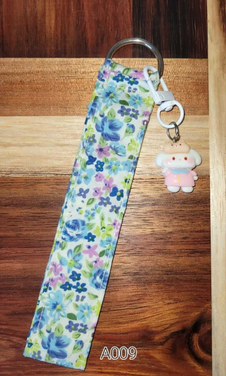 Handmade fabric keychain wristlet – bear hat