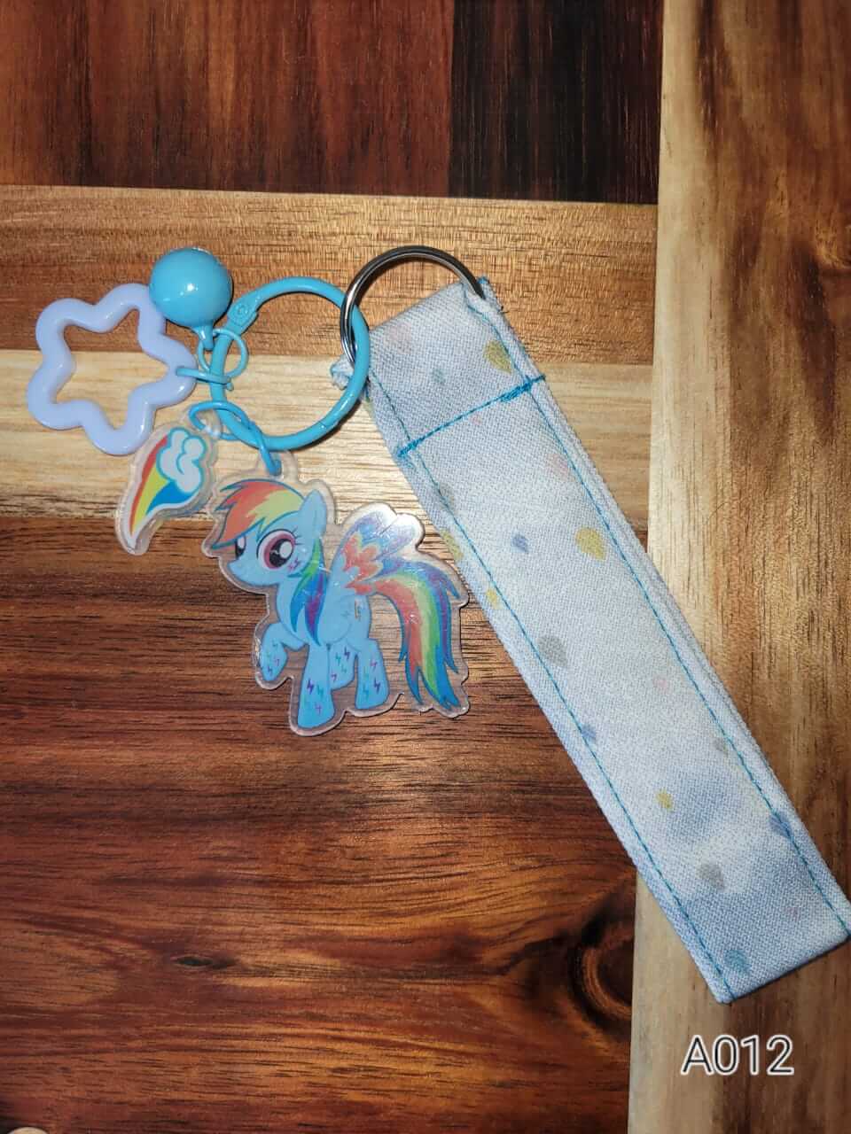 Handmade fabric keychain wristlet – rainbow dash