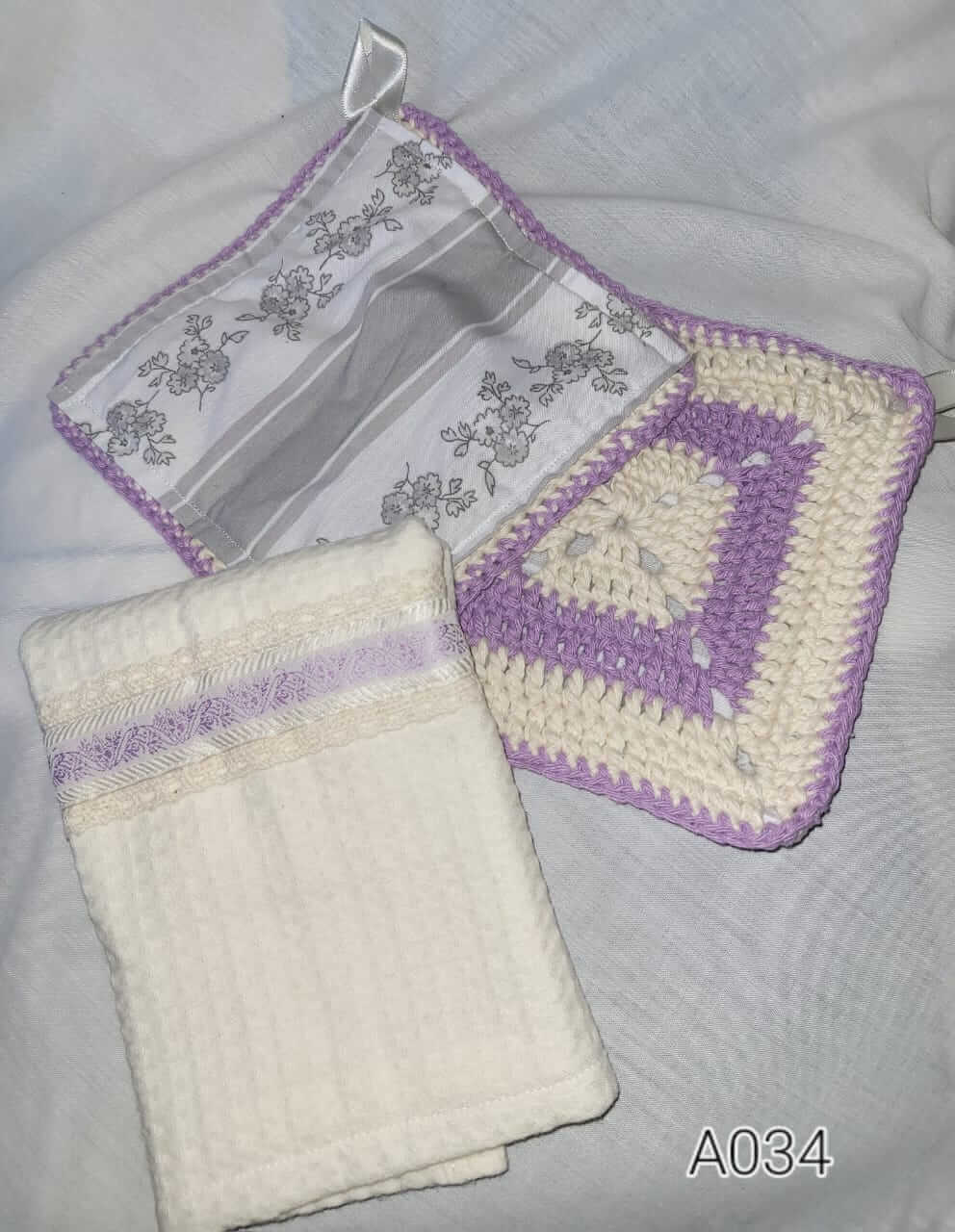 Crochet potholder set with tea towel